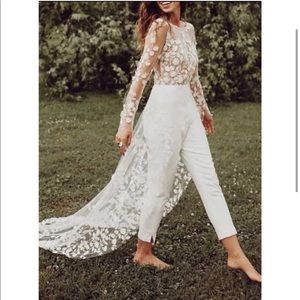 Rime Arodaky look alike Bridal Jumpsuit with Lace Cape